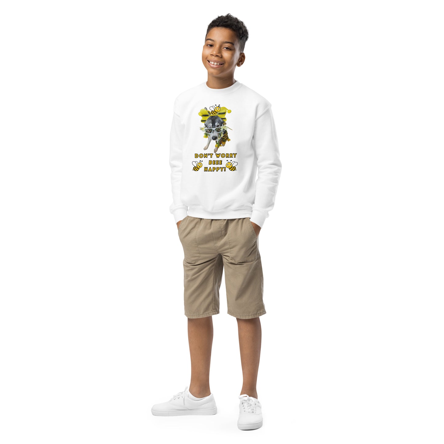 Beee Happy- Youth crewneck sweatshirt