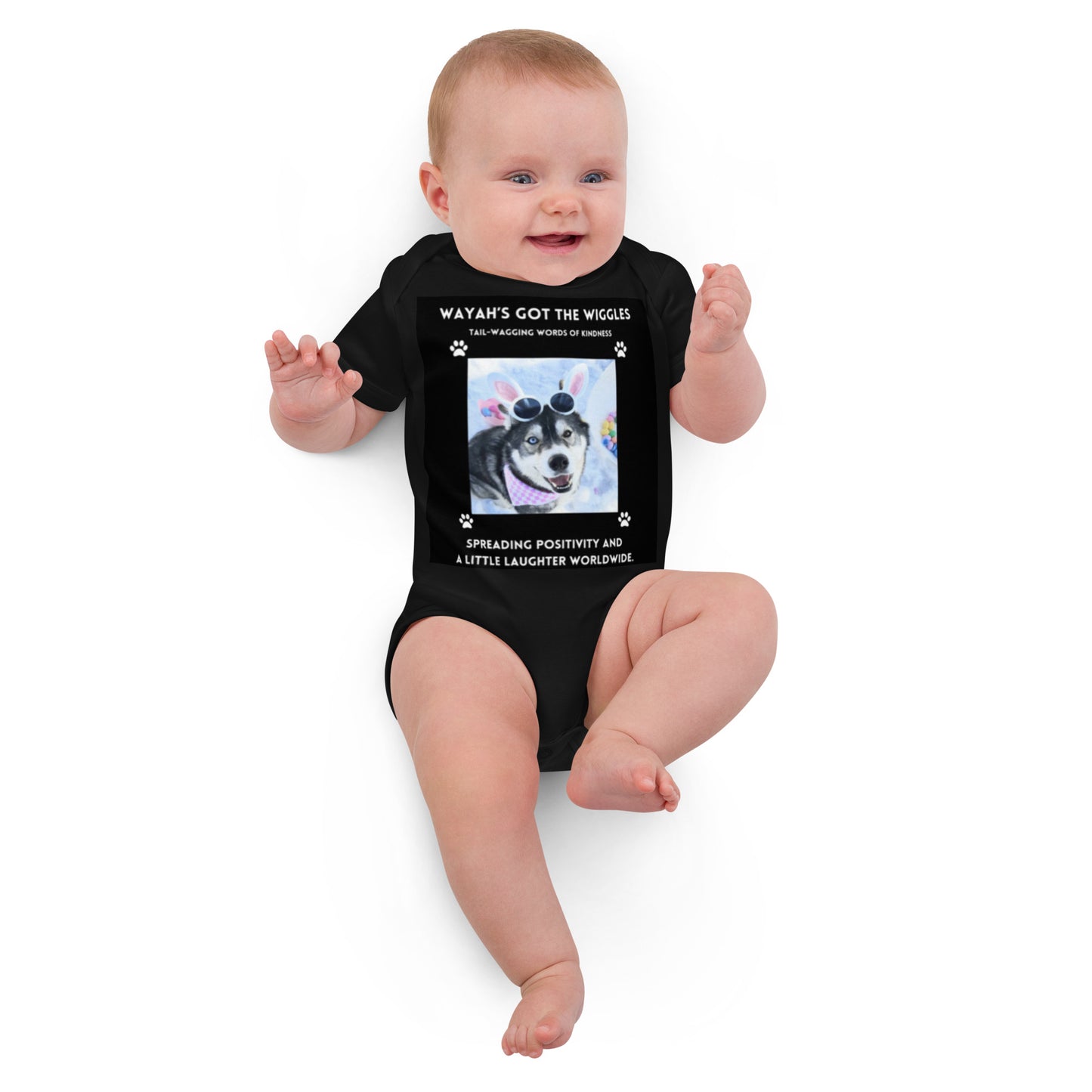 Organic cotton baby bodysuit- Wayah's Got the Wiggles