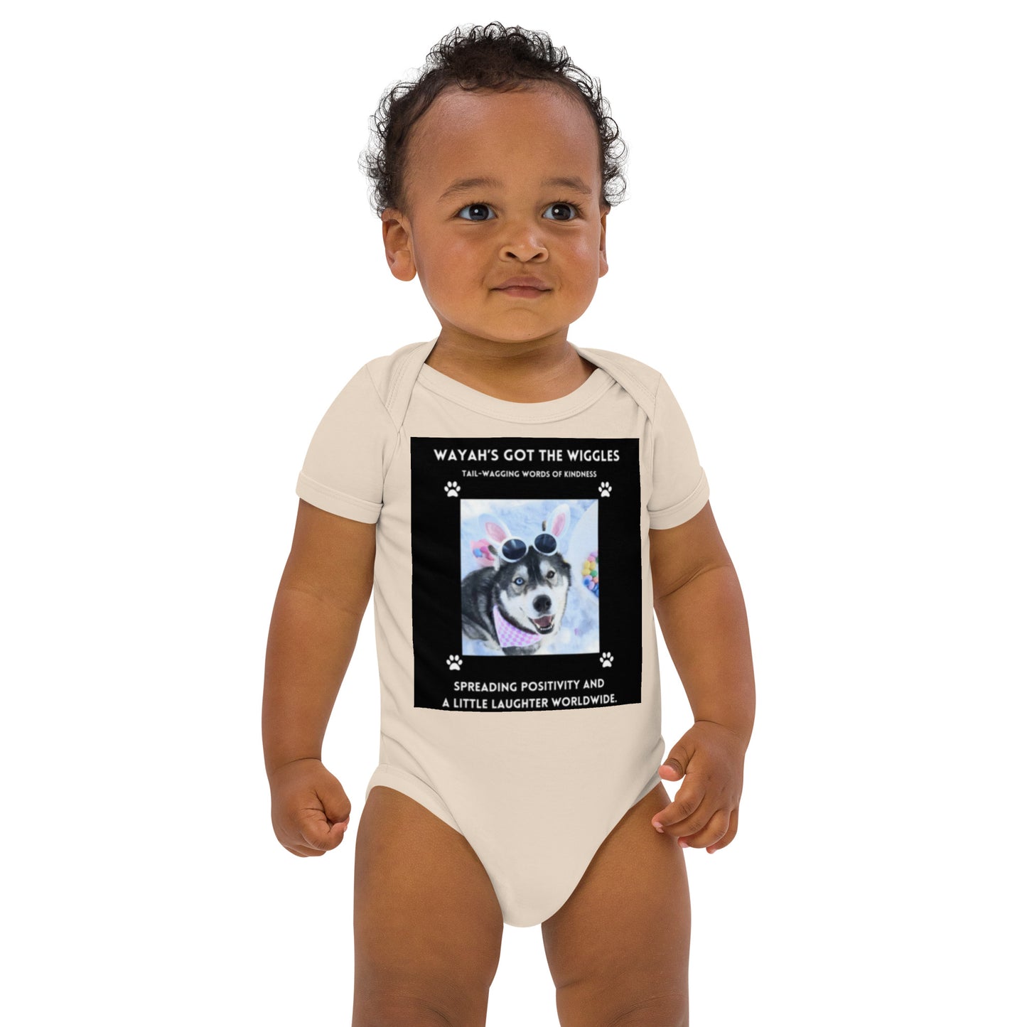 Organic cotton baby bodysuit- Wayah's Got the Wiggles