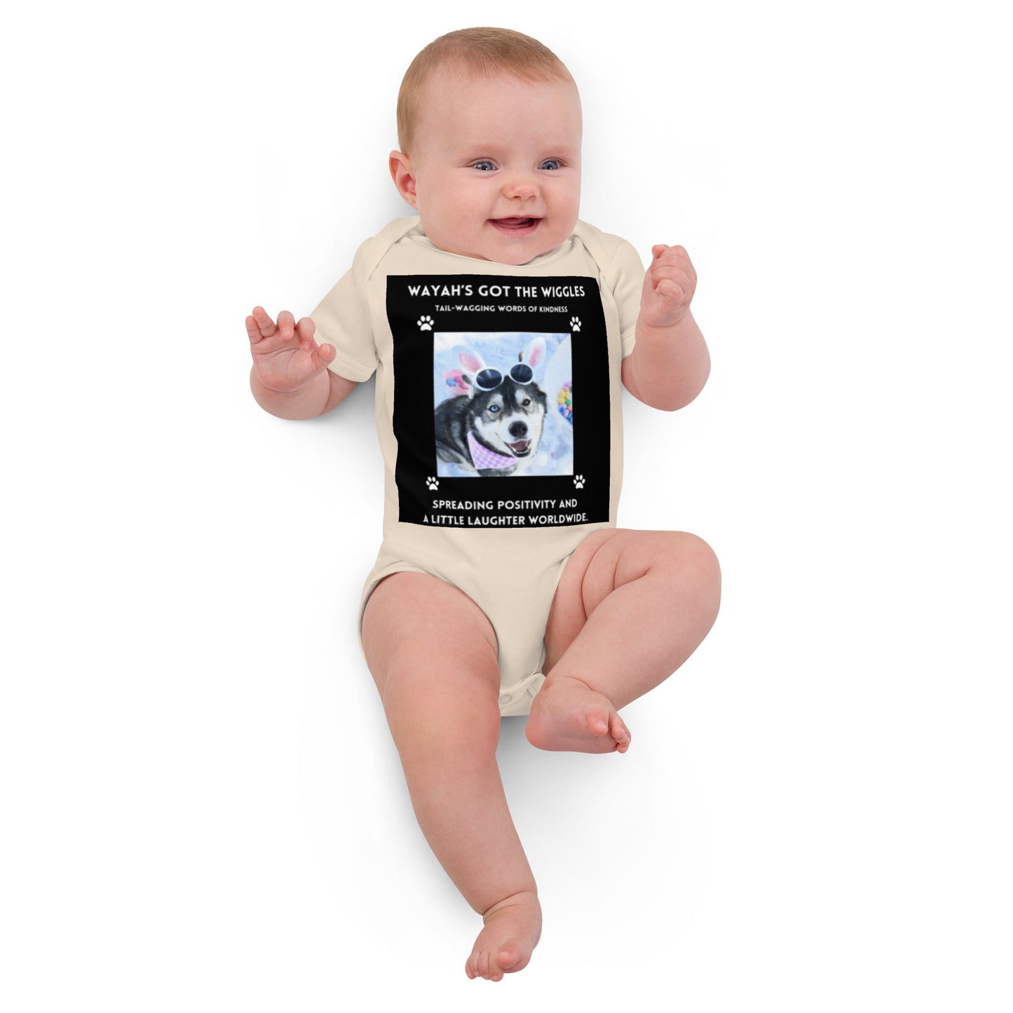 Organic cotton baby bodysuit- Wayah's Got the Wiggles