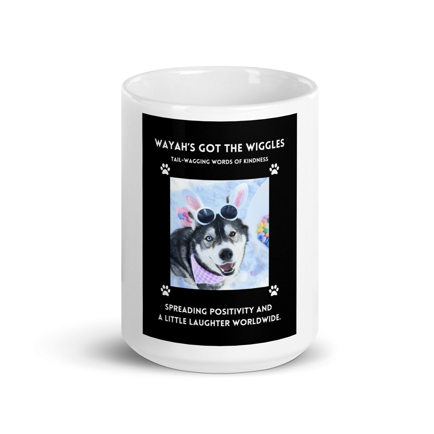 White glossy mug- Wayah's Got the Wiggles