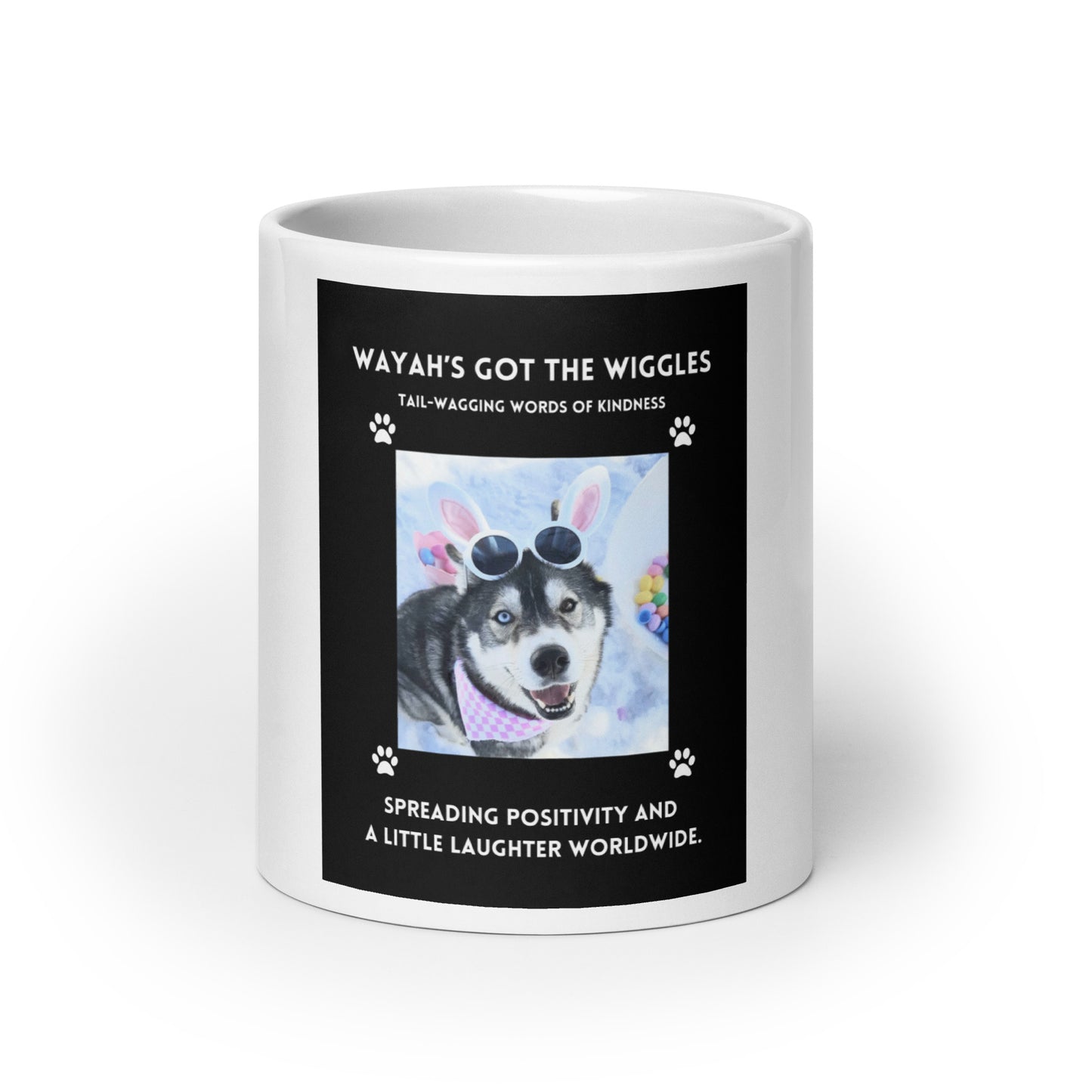 White glossy mug- Wayah's Got the Wiggles