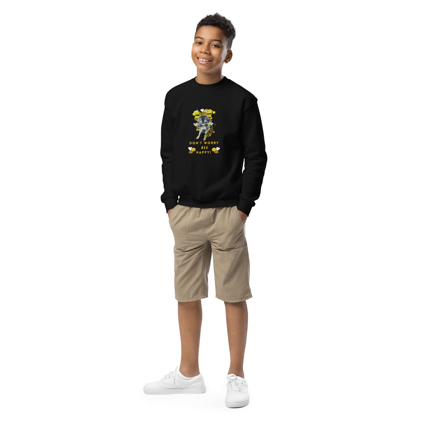 Bee Happy- Youth crewneck sweatshirt