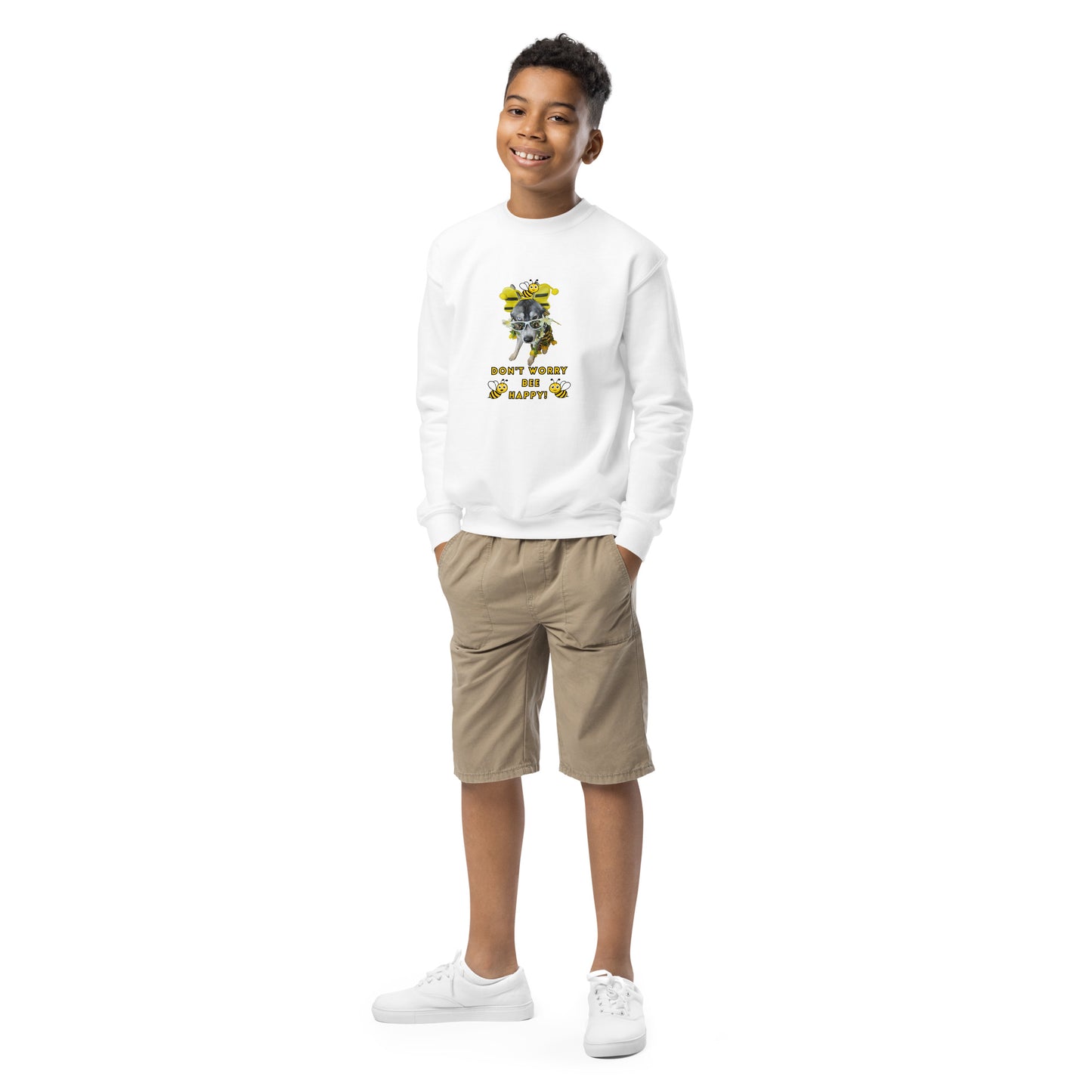 Bee Happy- Youth crewneck sweatshirt